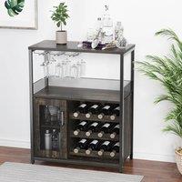 London Boutique 3-Tier Wine Bar Cabinet Liquor Bar Sideboard Wine Rack w/Glass Holder in Dark Grey