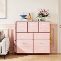 London Boutique Chest of Drawers Storage Cabinet w/12 Fabric Drawers Storage Organizer in Pink