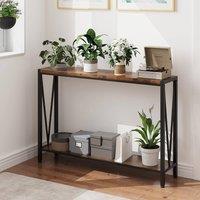 London Boutique Narrow Console Table 2-Tier Entryway Table Industrial Sofa Side Table in Brown