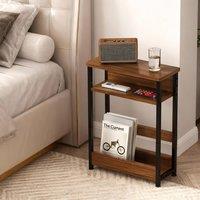 London Boutique Narrow Side Table 3-Tier Slim Bedside Table End Table w/ Magazine Rack in Walnut