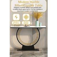 Hygrad Built to Survive 120cm Wide Free Standing Slim Marble Stone Metal Console in White