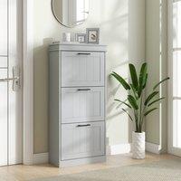 HOMCOM Slim Shoe Storage Cabinet with 3 Flip Drawers for Entryway, Grey