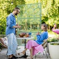 OUTSUNNY 6.5FT Metal Outdoor Privacy Screen Panel w/ Stand, Leaf Style in Green