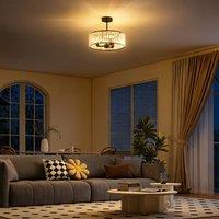 HOMCOM Semi Flush Mount Modern Crystal Chandelier Ceiling Light, Black | Size: 40 cm diameter x 25 cm high