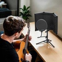 HOMCOM Studio Microphone Isolation Shield with Pop Filter & Stand, Black