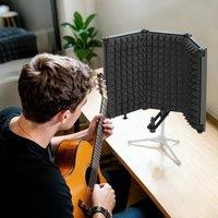 HOMCOM Foldable Table Top Studio Microphone Isolation Shield, Black