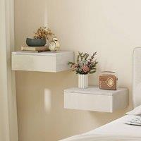 HOMCOM Wall Mounted Bedside Table with High Gloss Finish & Storage Drawer in White
