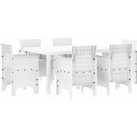 Berkfield Home 7 Piece Garden Dining Set with Cushions White Poly Rattan