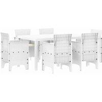 Berkfield Home 7 Piece Garden Dining Set with Cushions White Poly Rattan