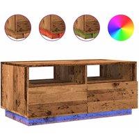 Berkfield Home Coffee Table with LED Lights Old Wood 90x49x40 cm in Brown | Size: 90 x 49 x 40 cm