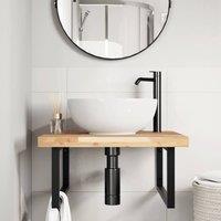 Berkfield Home Elegant Basin Shelf Wall Mounted Steel & Solid Wood Acacia in Brown