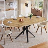 Merax 100-140cm Round to Oval Modern Extending Dining Table with Metal Frame in Natural