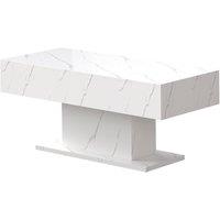 KEEPREAPER Modern Marble Finish Led Coffee Table With 2 Storage Drawers Center Table in White