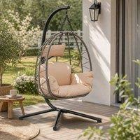 London Boutique Hanging Egg Chair w/Stand Hammock Swing w/ Cushions & Rain Cover in Beige