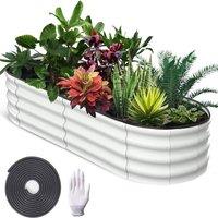 London Boutique 183x91x30cm Galvanized Steel Raised Garden Bed Outdoor Planter Boxes in Off-White | Size: 183 x 91 x 30 cm