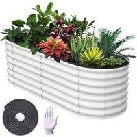 London Boutique 183x91x61cm Galvanized Steel Raised Garden Bed Outdoor Planter Boxes in Off-White | Size: 183 x 91 x 61 cm