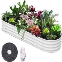 London Boutique 244x61x30cm Galvanized Steel Raised Garden Bed Outdoor Planter Boxes in Off-White | Size: 244 x 61 x 30 cm