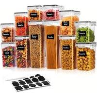 NESTLUNE 12pc Food Storage Containers Set Plastic Kitchen Jars Clip in Clear | Size: 100 cm x 15 cm