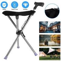 KORVIXA Foldable Walking Stick with Seat Aluminium Cane Chair Stool in Black