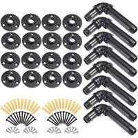 VOGREX 8Pcs Industrial Pipe Floating Shelf Brackets UK in Black