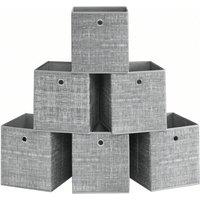 Havendro 6x Foldable Fabric Storage Boxes Square Drawer Canvas Cubes in Grey