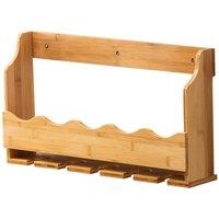 VOGREX Wall Mounted Bamboo Wine Rack Glass Holder Display Shelf in Beige