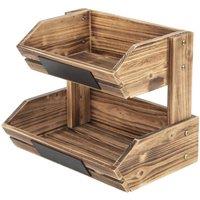VOGREX 2-Tier Wooden Fruit Vegetable Storage Rack Kitchen Display Stand in Brown