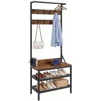 VOGREX Brown Industrial Coat Stand, Shoe Bench with 9 Hooks