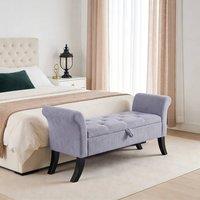 NESTLUNE Ottoman Storage Bench Velvet Seat Storage Box 133x53x46cm in Grey | Size: 100 cm x 15 cm