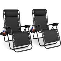 NESTLUNE Pair Zero Gravity Chairs with Cup Holder, Headrest, Black | Size: 100 cm x 15 cm