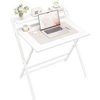 KORVIXA Foldable Computer Desk with Monitor Shelf in White | Size: 100 cm x 100 cm