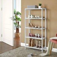 KORVIXA 5-Tier Bathroom Storage Shelves Bamboo Shelf in White | Size: 100 cm