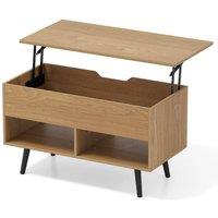 VOGREX Natural Mid Century Modern Lift Top Coffee Table with Shelves in Brown