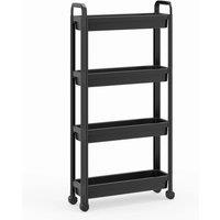 VOGREX 4-Tier Slim Rolling Bathroom Storage Cart Organiser in Black