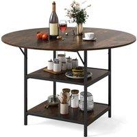 VOGREX 120cm Round Industrial Dining Table with Storage Modern Kitchen Table in Brown