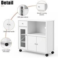 VOGREX Rolling Kitchen Sideboard Trolley Microwave Storage Shelf Cabinet in White