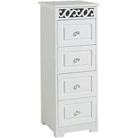 VOGREX White Wooden 4 Drawer Hallway Storage Cabinet Crystal Handles