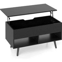 VOGREX Black Mid Century Lift Top Coffee Table With Storage Shelves