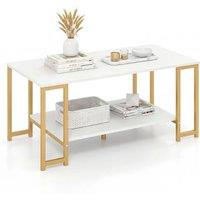 VOGREX Modern 2 Tier Coffee Table Open Storage Shelf in White