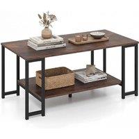 VOGREX Modern 2 Tier Coffee Table Open Storage Shelf in Brown