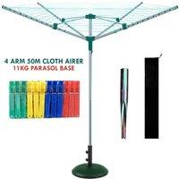 Nordara 4 Arm with Base Rotary Airer Outdoor Washing Line in Green | Size: 100 cm