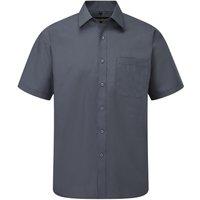 Russell Men's Collection Short Sleeve Poly-Cotton Easy Care Poplin Shirt in Grey | Size: 15.5 in