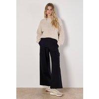 Apricot Women's Wide Leg Cotton Cargo Trousers in Black | Size: 10