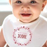 Aye Do Gifts Women's Personalised Pink & Red Hearts Baby Bib | Name UK in White