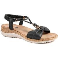 Pavers Women's Wide Fit Wedge Heel Elasticated Sandals in Black | Size: 6