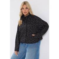 Yours Women's Polka Dot Funnel Neck Bomber Jacket in Black | Size: 22-24