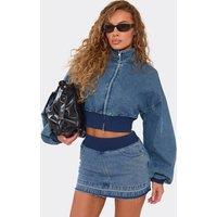 EGO Women's Long Sleeve Contrast Denim Cropped Jacket in Blue | Size: 10