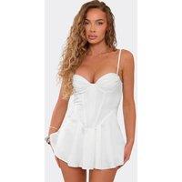 EGO Women's Corset Style Strappy Flippy Hem Satin Mini Dress in White | Size: 6