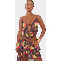 EGO Women's Strappy Cowl Neck Beaded Floral Top in Navy | Size: 10