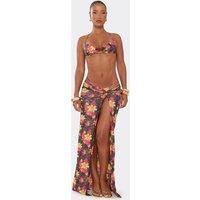 EGO Women's Split Leg Floral Maxi Skirt in Black | Size: 8